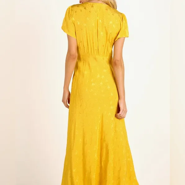 Astr Tie-Front Maxi Dress flutter sleeves Bright Yellow floral Size Small - Image 2