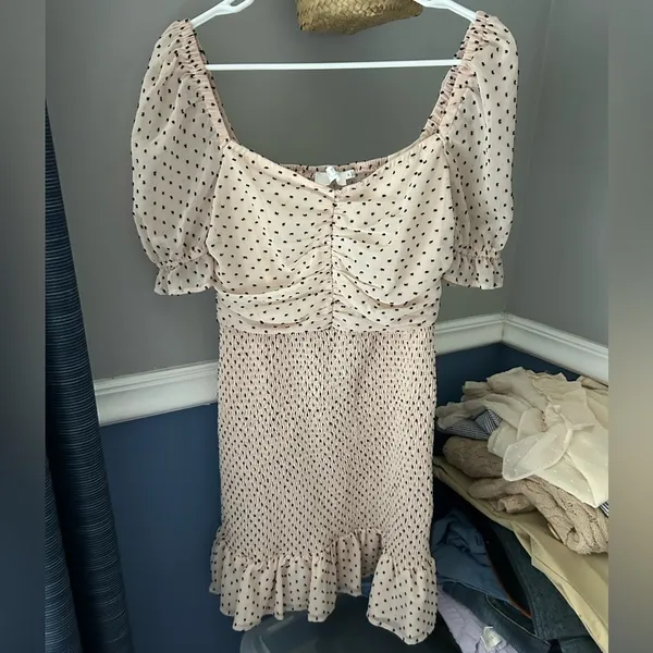 Astr The Label Cream and Black Polka Dot Mini Dress M - Image 2