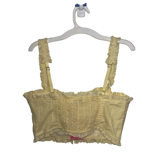 NWT Edikted Butter Yellow Button Front Cropped Eyelet Corset Top M Coquette - Image 3