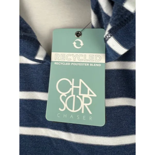 NWT Chaser Navy‎ Stripe Mixed Media Hooded Sweatshirt Small - Image 13