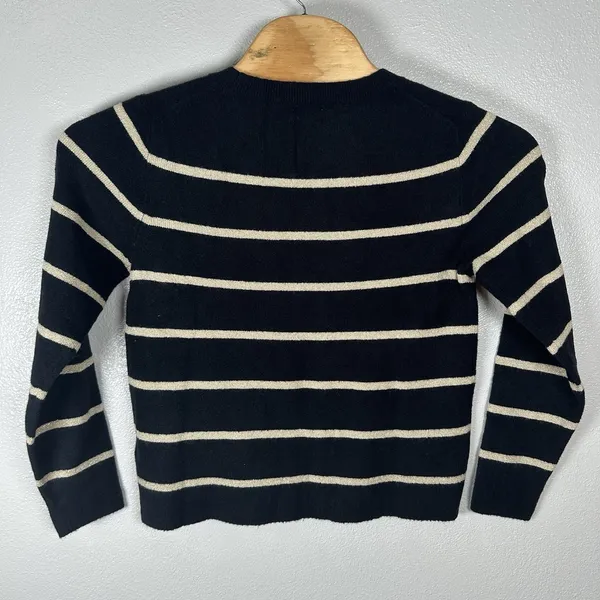 J Crew Extra Soft Wool Blend Shimmer Black Gold Striped Crewneck‎ Sweater Medium - Image 3