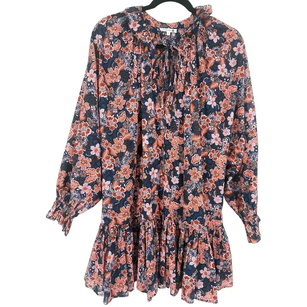 Anthropologie Sundry‎ Boho Floral Print Long Sleeve Tiered Mini Dress Size Small - Image 4