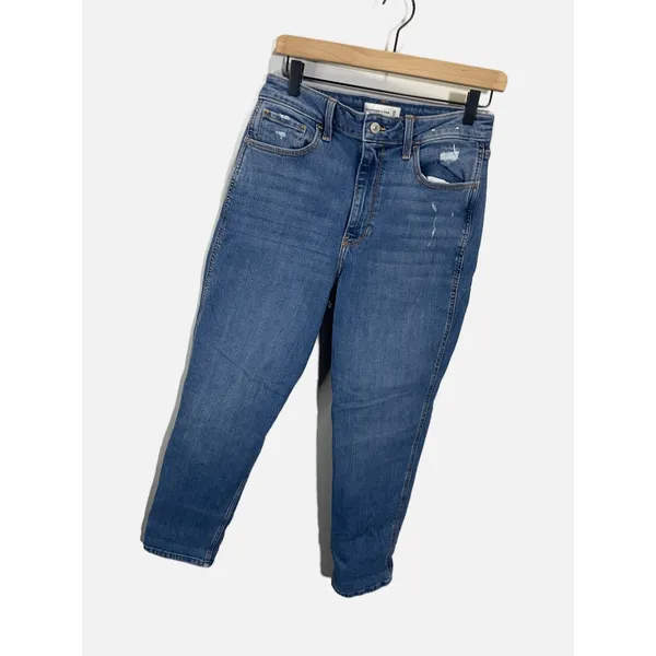 Abercrombie & Fitch The Mom High Rise Jeans Womens 28 6R Blue Distressed Denim - Image 2