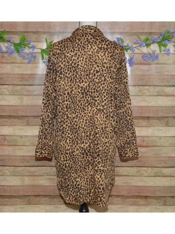 Lauren Ralph Lauren Leopard Print Night Sleep Shirt Size M Pajama 100% Cotton - Image 6