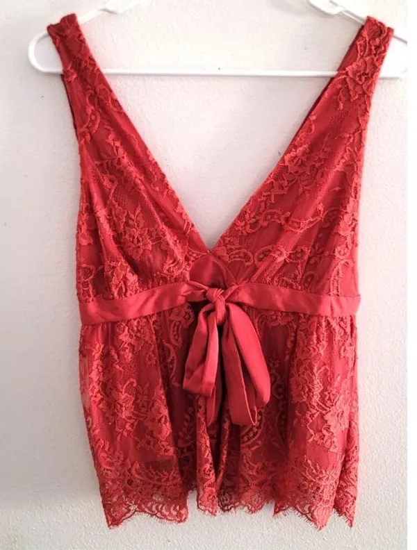 Free People Chante Lace Tie-Front Tank Top Frenchie Kiss XS 0/2 NEW - Image 2