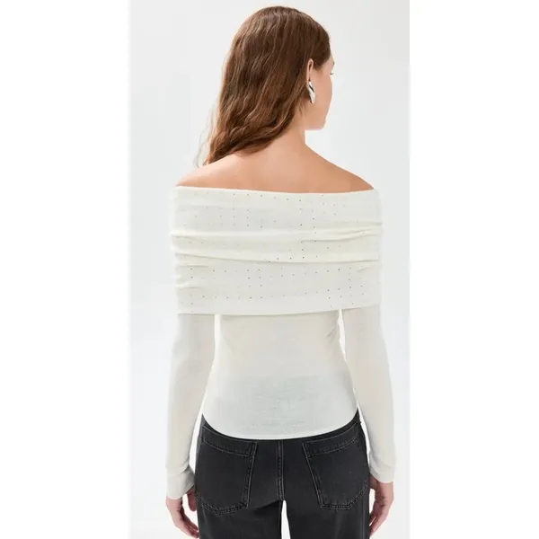 Le Superbe Aura Embellished Off-The-Shoulder‎ Sweater in Snow - Image 13