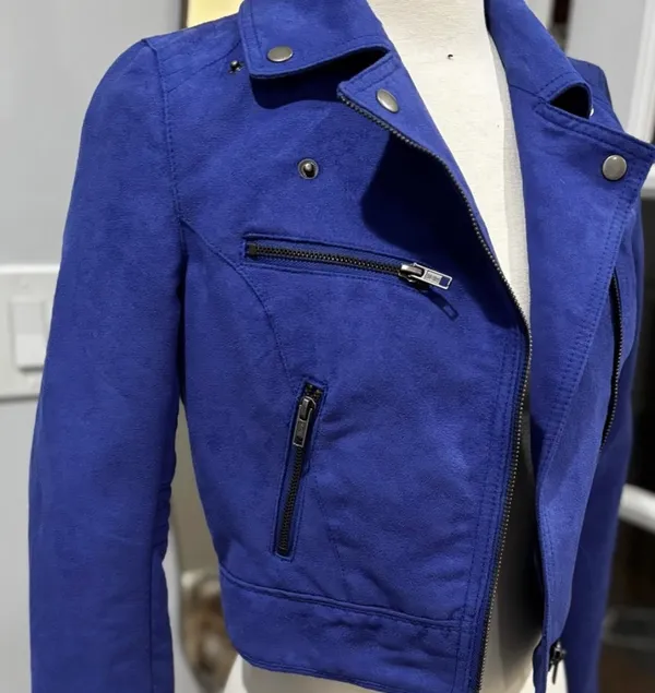 Divided by H&M Royal Blue Faux Suede Moto Biker Jacket - Image 3