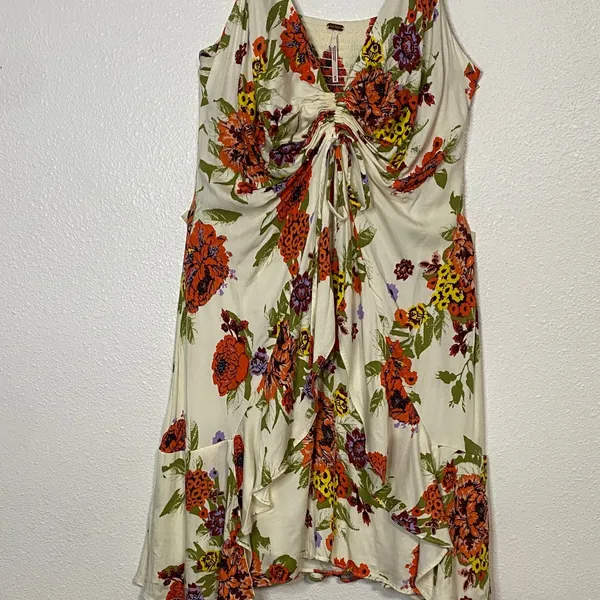 Free People Cream Floral Mini Dress Size M - Image 4