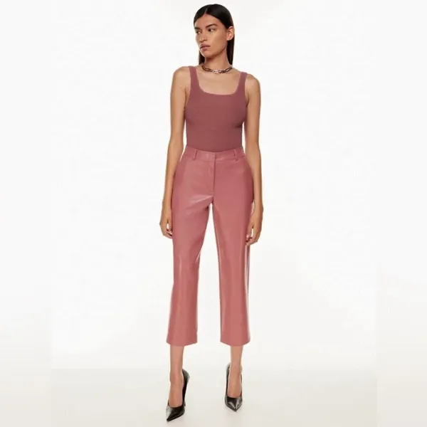 Aritzia Babaton‎ Command Pants Size 2 Faux Leather Red Willow Pink Corpcore Geek Chic - Image 11