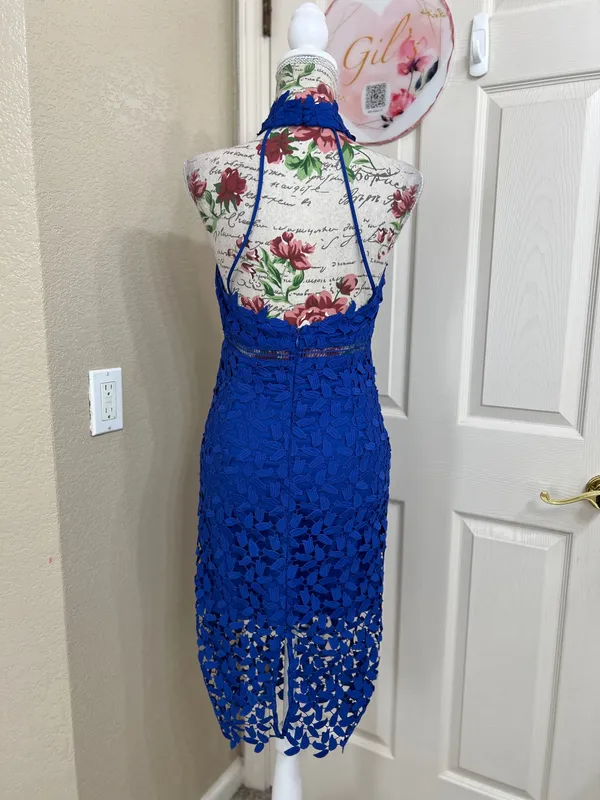 Bardot Gemma Cobalt Blue Lace Halter Midi Dress Size 6 - Image 4
