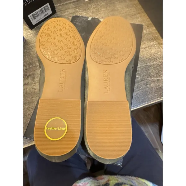 Lauren Ralph Lauren Averi Suede Slip On Loafers Size 5 Classic‎ Olive Monogram - Image 6