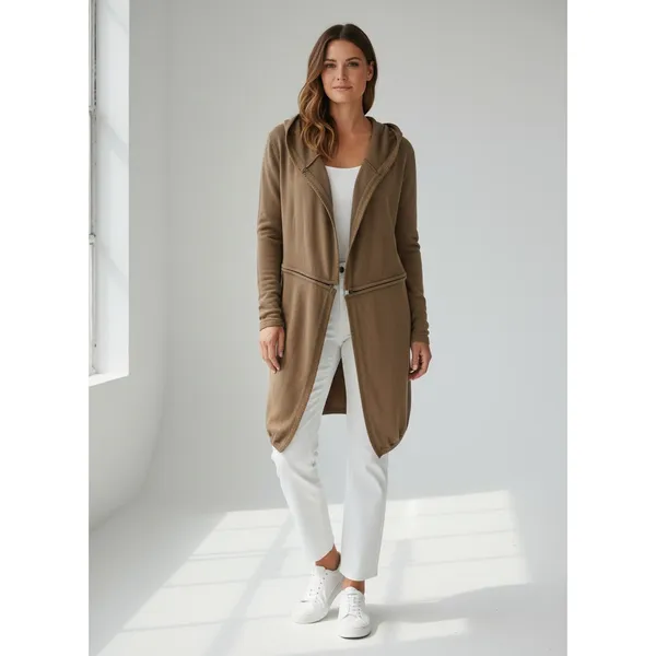 Elaine Kim Convertible Hooded Cardigan Sweater Zip Hem Cotton‎ Size P - Image 3