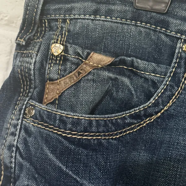 Ariat M5 Ridgeline Gambler Jeans Men 36x30 Blue Denim Whiskered Y2k Straight Leg - Image 2