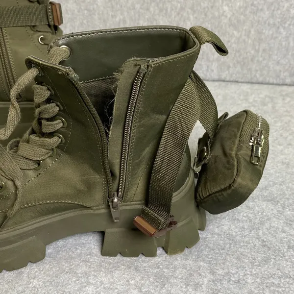 Steve Madden Thora-P Combat Boots Women's Sz 6.5M Olive Green Pouch Lug Sole EUC - Image 9