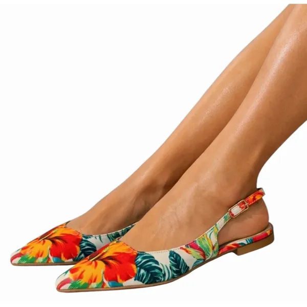 Matiko Tropical Hawaiian Floral Pointed Toe Slingback Flats 36 NIB - Image 16
