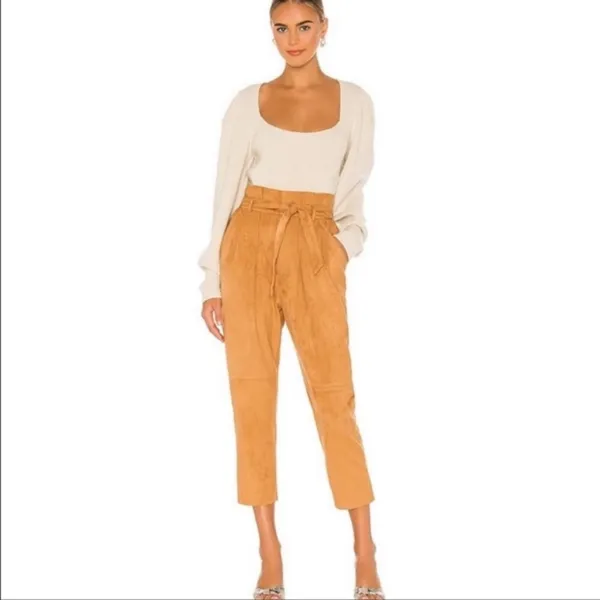 Free People NWT Nightfall Vegan Suede Paperbag Waist Cropped Pants Size 2 - Image 4