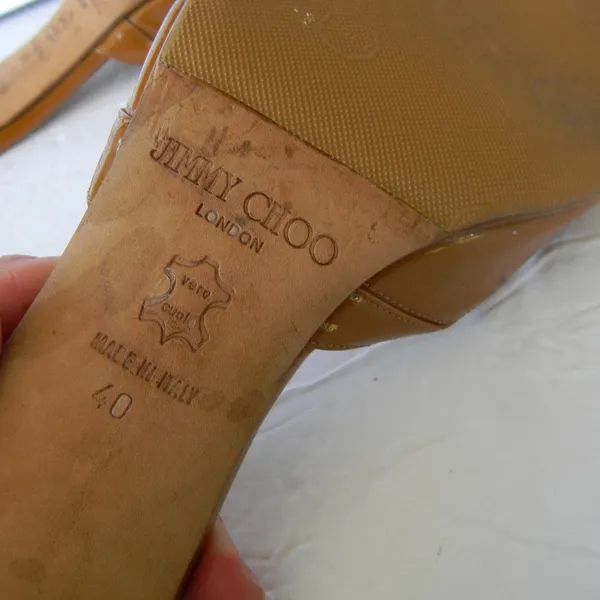Jimmy Choo Wm'S Tan Patent Leather Kitten Heel Sandals Sz 40 - Image 8