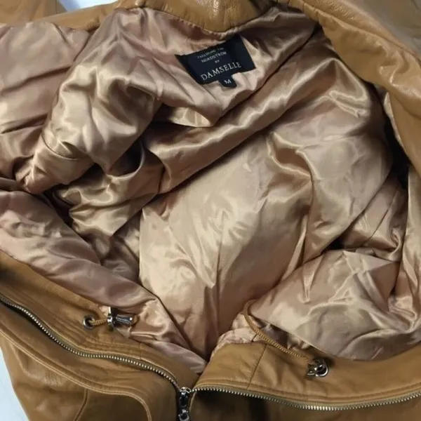Damselle Nordstrom‎ Drawstring Waist Leather Jacket Tan Size M - Image 10