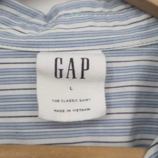 Gap Shirt Womens L White Blue Striped Cotton Spread Collar Long Sleeve Button Up - Image 3