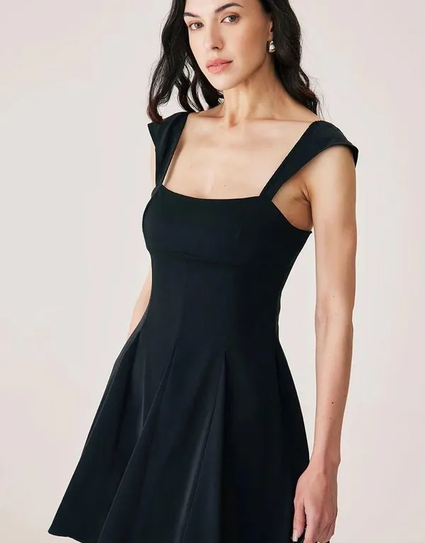 RIHOAS Black Square Neck Pleated Mini Dress 49 Size M - Image 4