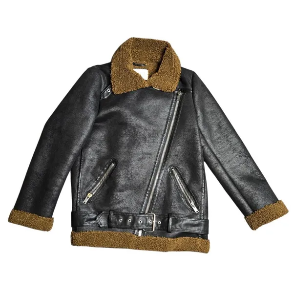 ZARA Woman Shearling Moto Black Jacket Size:‎ XS - Image 2