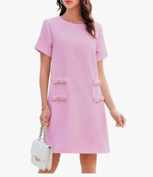 NEW Tweed Mini Crew Neck Career Elegant Dress L - Image 3