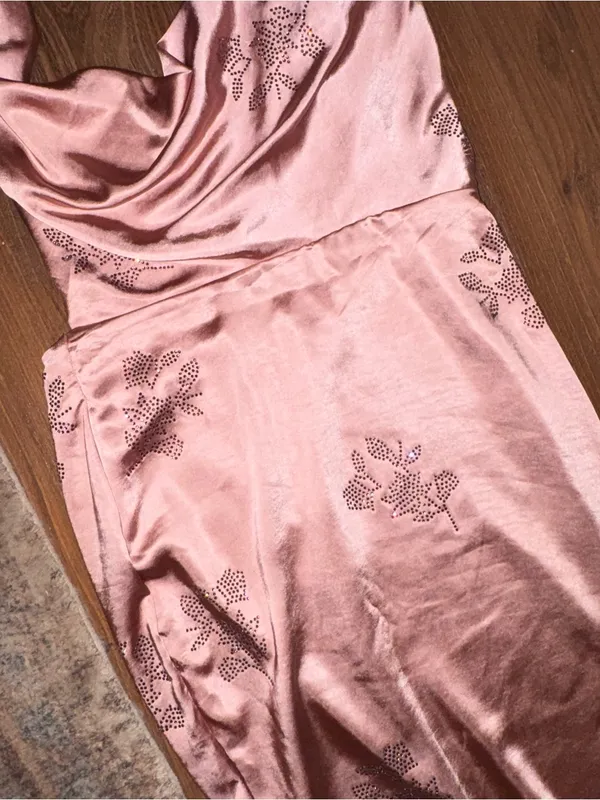 Oh Polly Dusty Rose Satin Halter Maxi Dress - Image 5