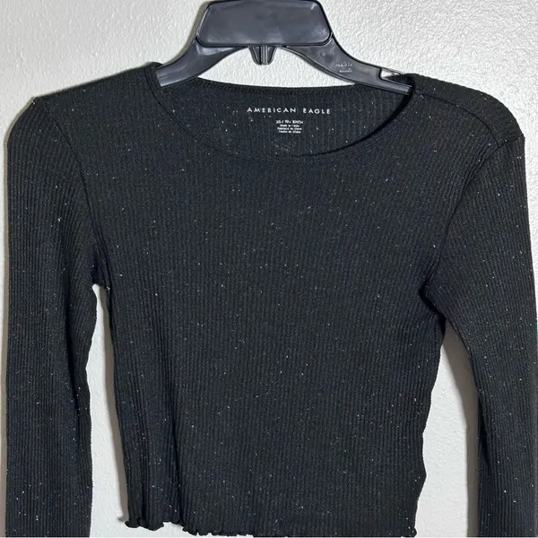 American Eagle Women Ribbed‎ Gray/Black Long Sleeve Crop Top size XS - Image 3