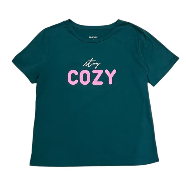 Nine West Teal Stay Cozy T-Shirt Size Large - Image 9