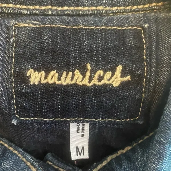 Maurices Dark Wash Short Button Up Jean Jacket Aztec‎ Embroidery Detail Size M - Image 8