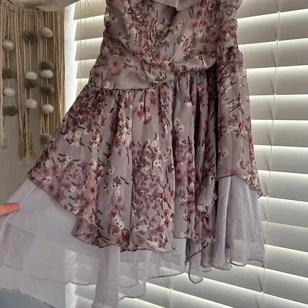 Cecico romantic Floral Ruffle whimsi One Shoulder Mini Dress Size Small - Image 2