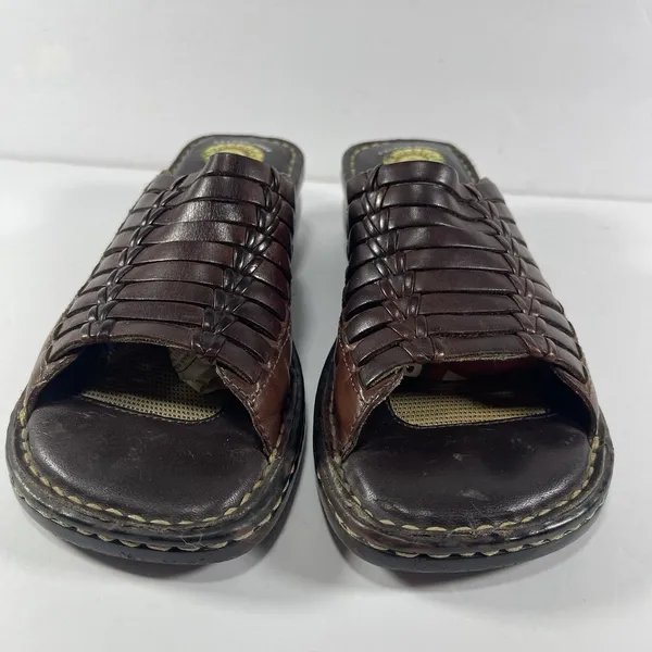 Earth Shoe Berkshire Brown Leather Woven Slides Sandals Women’s 8 Gelron 2000 - Image 3