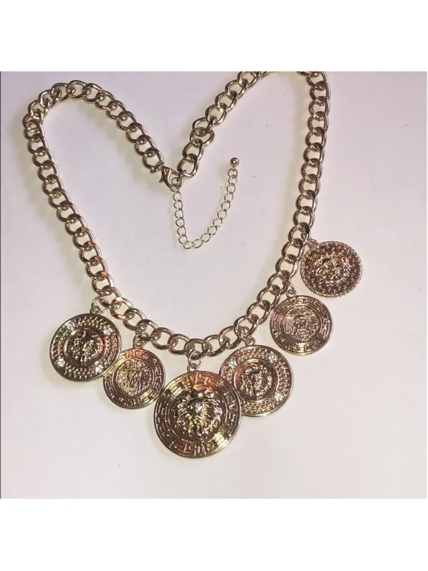 Gold Tone Lion Coin Medallion Chain Necklace - Image 2