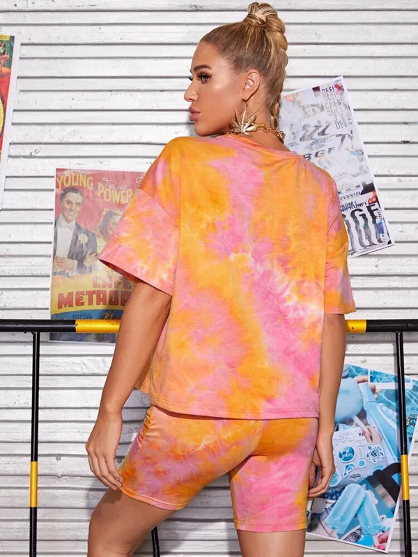 Drop Shoulder Tie Dye Top & Biker Shorts Set - Image 5