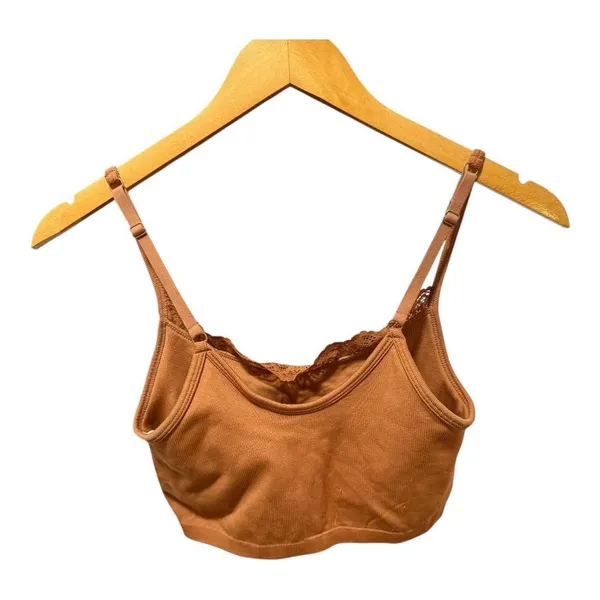 Aerie Ribbed Lace Trim‎ Bralette Tank Top Brown Women's Size Small - Image 4
