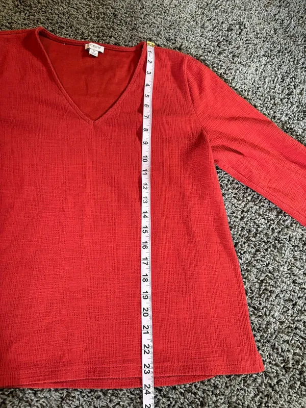 J. Crew Textured V Neck 3/4 Sleeve Shirt Womens Size M Stretch Red/Orange Preppy - Image 3