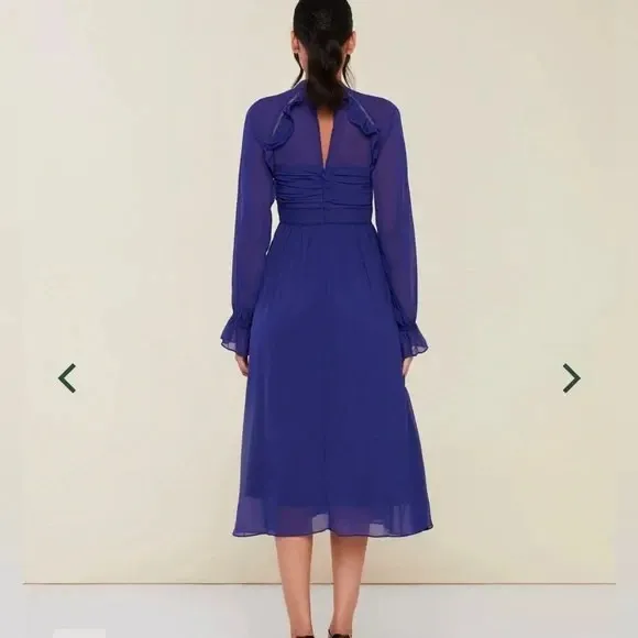 Rachel Parcell NWT Crinkle‎ Chiffon Navy Blue Floral Midi Dress Size 0 - Image 2