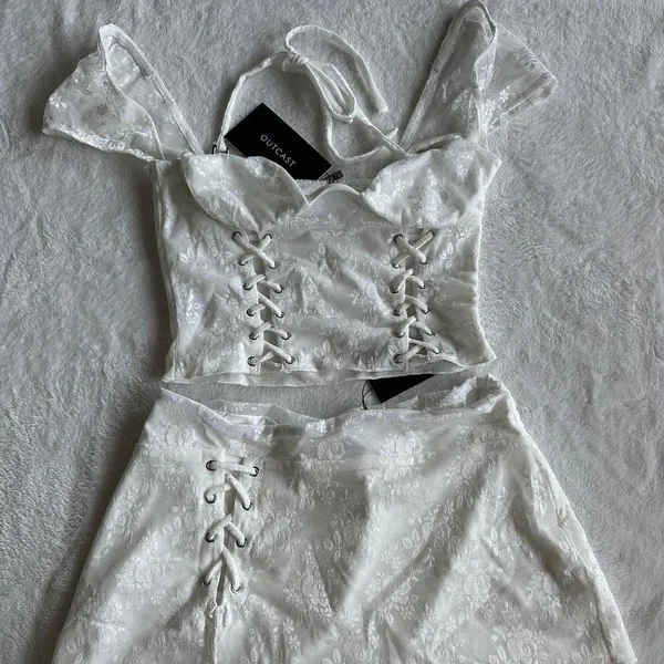Outcast Clothing Dalia Crop Top Mini Skirt White Set - Image 3