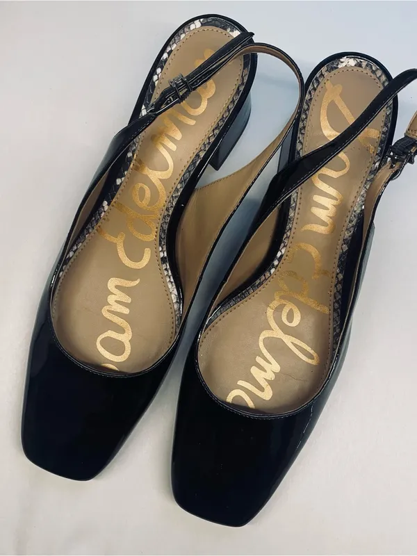 Sam Edelman Terra Slingback Block Heel Pumps Black Patent Square Toe 9.5 - Image 2