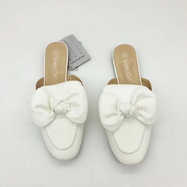 NWT Samilor White Bow Mule Sandal Flats Size 7 Bridal Round Toe Comfort - Image 3
