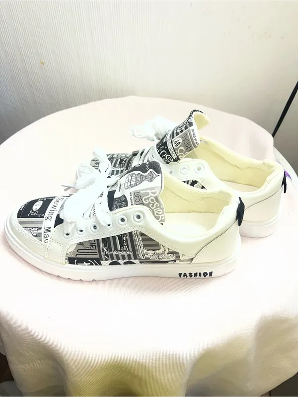 Women’s White Graphic Athletic Sneakers - Image 3