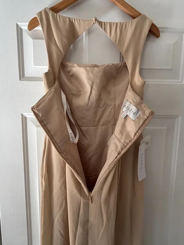 Azazie Flori Champagne Sheath Square Neckline Chiffon Dress - Image 5
