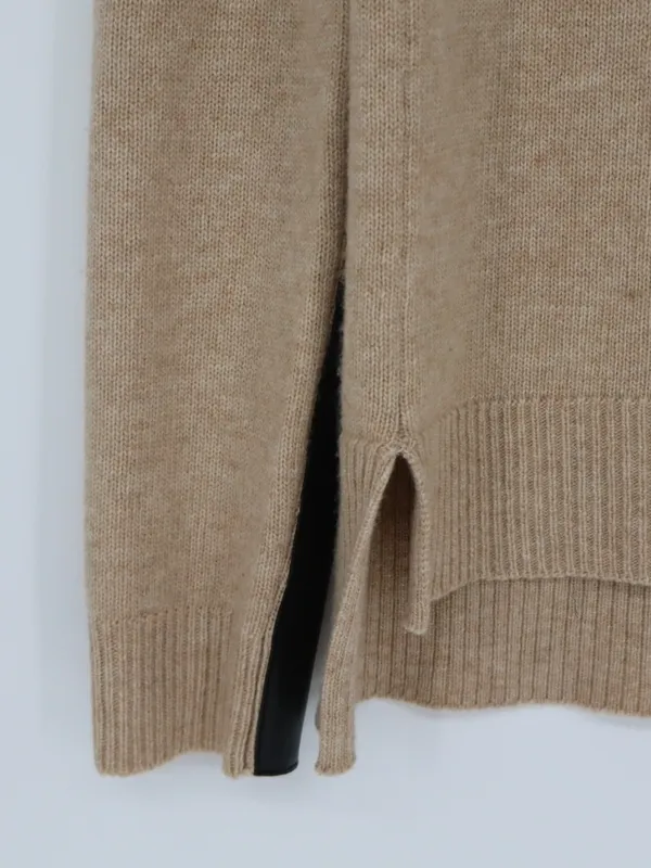 J.Crew Wool Cashmere V-Neck Sweater Small Tan Leather Sleeve Panels Tan - Image 7
