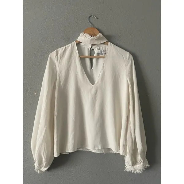 ALEXIS "KLEIN" WHITE SILK RUFFLE CHOKER BLOUSE TOP - Image 4
