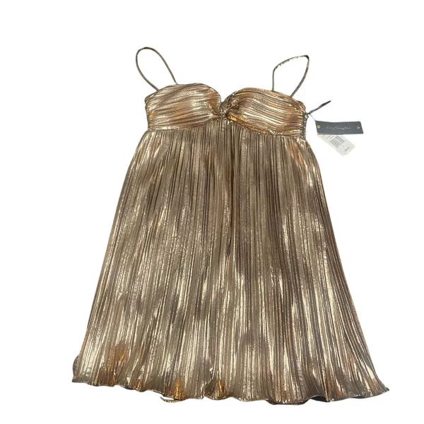 City Triangles Rose Gold Metallic Pleated Mini Dress Sweetheart Party Size 0 NWT - Image 2