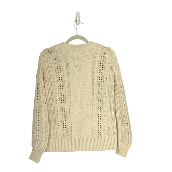J. Crew Aran Cable Knit V-Neck Sweater Cream XS Tennis Prep Scandi Chic Preppy - Image 4
