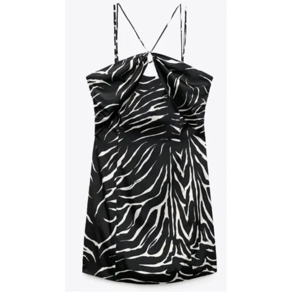 Nwt Zara Animal Print Short Dress‎ Black/Ecru - Image 2