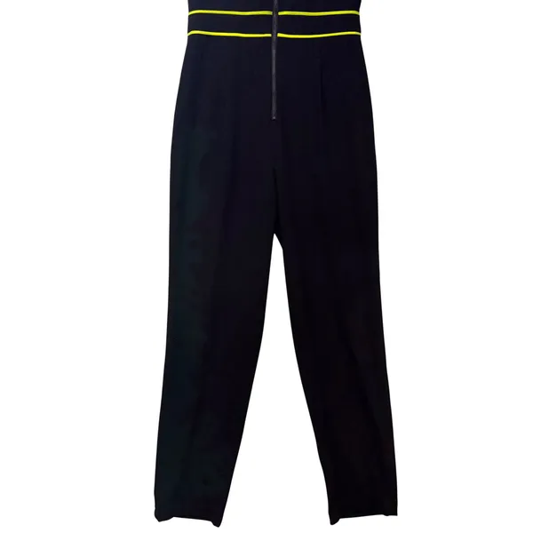 Alice + Olivia Black Neon Yellow‎ Piping V-Neck Sleeveless Jumpsuit Size 4 - Image 10