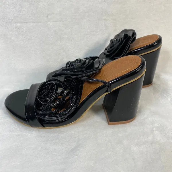 Lovella Flower Black Heel Sandals Block Heel Slip On Mules‎ Size 7/37 - Image 7