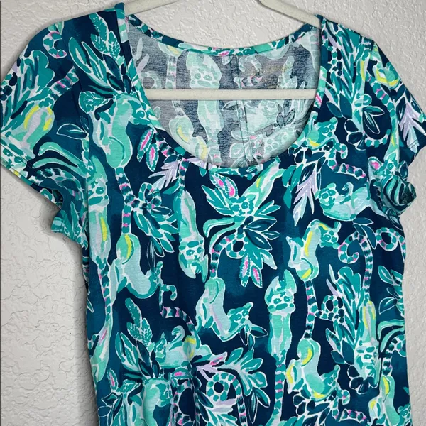 Lilly Pulitzer Navy Blue Green Floral Print Mini t shirt Dress - Image 5